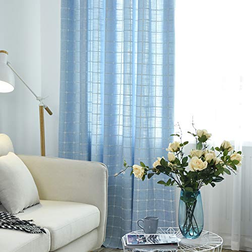 ZYY-Home curtain Leinen Verdunkelungsvorhänge Karierter Einfarbig Blickdichte Vorhang Kräuselband Gardinen für Schlafzimmer Wohnzimmer Kinderzimmer,Blau,W140xL180cm*1piece von ZYY-Home curtain