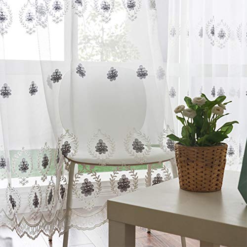 ZYY-Home curtain Sheer Voile Vorhang Stickerei Wohnzimmer Balkon Transparent Gardinen Bleistift Falte Tüll Vorhänge 2 Stück für Kinderzimmer Schlafzimmer,W135xL244cm von ZYY-Home curtain