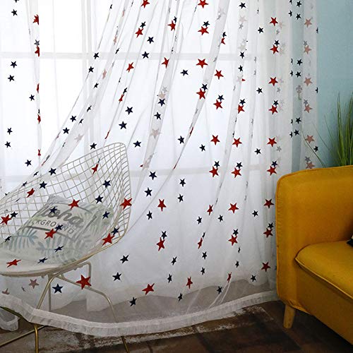 ZYY-Home curtain Sterne Kinder Voile Vorhang Stickerei Bleistift Falte Vorhänge Weiche Atmungsaktive für Wohnzimmer Kinderzimmer Schlafzimmer 2 Stück,W120xL140cm von ZYY-Home curtain