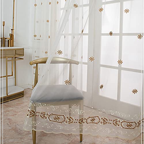 ZYY-Home curtain Stickerei Gardinen Transparent Leicht & Soft Blumen Voile Vorhang Mit Ösen 2 Stück Für Wohnzimmer Schlafzimmer Kinderzimmer,W140xL245cm von ZYY-Home curtain