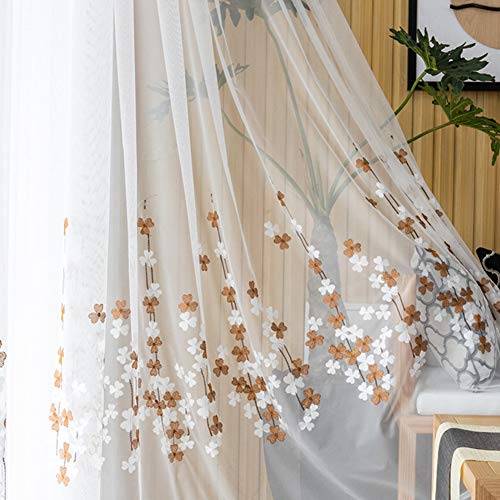 ZYY-Home curtain Stickerei Gardinen Transparent Ösenschal Leichte & Weiche Voile Vorhang 2 Stück Für Wohnzimmer Kinderzimmer Schlafzimmer,W200xL270cm von ZYY-Home curtain