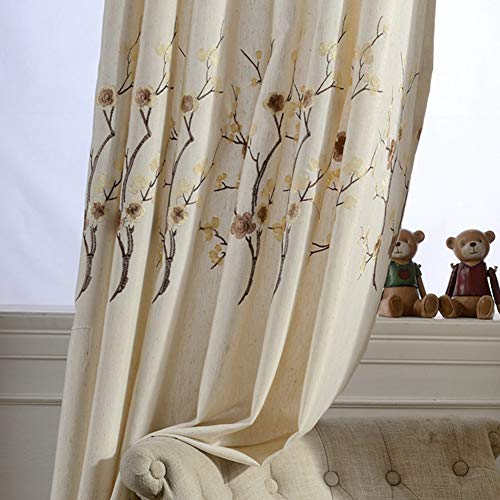 ZYY-Home curtain Stickerei Leinen Verdunkelungsvorhänge Pflaumenblüte Muster Blickdichte Gardinen mit Ösen Dekoschal für Schlafzimmer Wohnzimmer Kinderzimmer Vorhang,Kaffee,W140xL180cm*1piece von ZYY-Home curtain