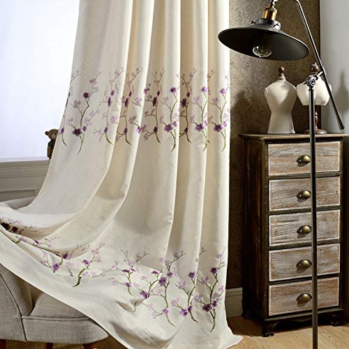 ZYY-Home curtain Stickerei Leinen Verdunkelungsvorhänge Pflaumenblüte Muster Blickdichte Gardinen mit Ösen Dekoschal für Schlafzimmer Wohnzimmer Kinderzimmer Vorhang,Lila,W100xL250cm*1piece von ZYY-Home curtain