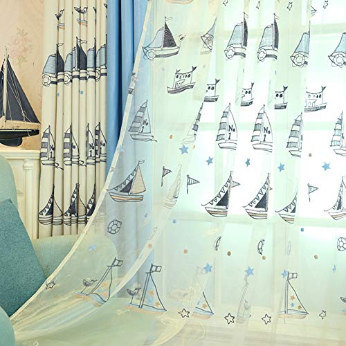 ZYY-Home curtain Stickerei Segelboot Verdunkelungsvorhang Kinderzimmer Leinen Gardinen Mit Ösen 2 Stück Für Schlafzimmer Wohnzimmer Kinderzimmer,Voile,W100xL250cm von ZYY-Home curtain