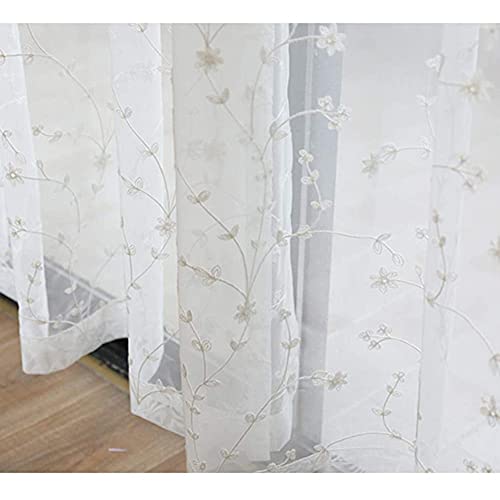 ZYY-Home curtain Stickerei Transparent Gardinen Blumen Blätter Muster Voile Vorhang Bleistift Falte 2 Stück, für Wohnzimmer Schlafzimmer Kinderzimmer,Weiß,W170xL140cm von ZYY-Home curtain