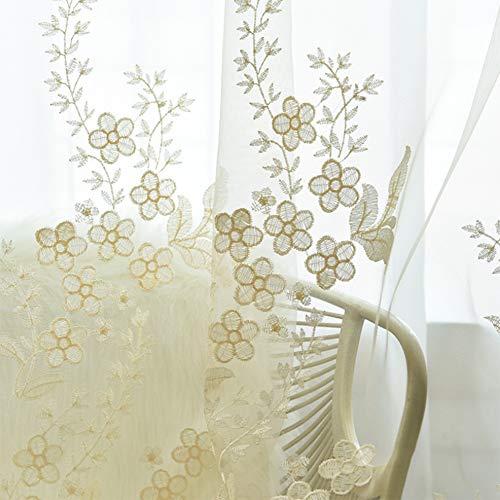 ZYY-Home curtain Stickerei Voile Blume Vorhang Transparent Gardinen mit Ösen Fensterschal Vorhänge für Schlafzimmer Kinderzimmer Wohnzimmer Balkon,W200xL250cm*1piece von ZYY-Home curtain