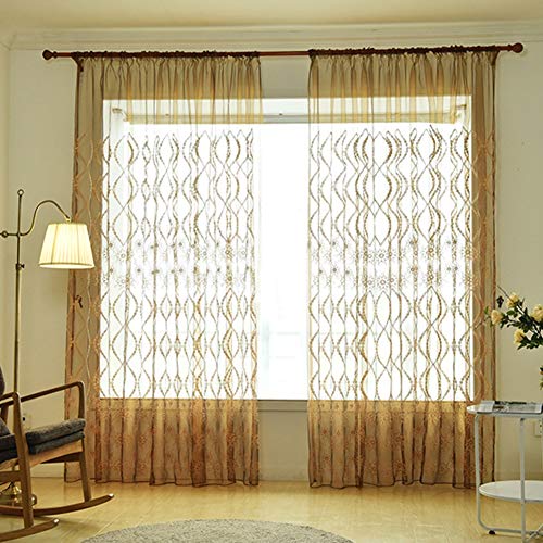 ZYY-Home curtain Stickerei Voile Vorhänge Transparent Vorhang Einfacher und Moderner Stil für Wohnzimmer Schlafzimmer Kinderzimmer Gardinen 2 Stücke,Brown,W100xL250cm von ZYY-Home curtain