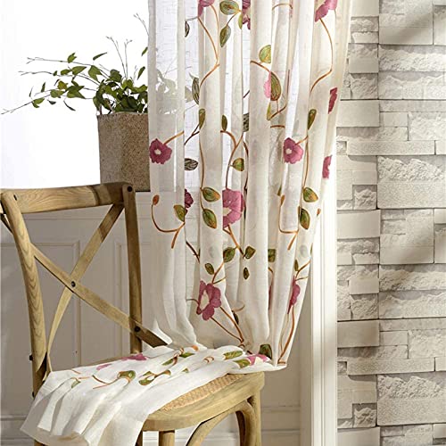 ZYY-Home curtain Stickerei Vorhänge Weiche Atmungsaktive Blumen Voile Vorhänge Mit Ösen Für Wohnzimmer Schlafzimmer 2 Stück,Rot,W135xL244cm von ZYY-Home curtain