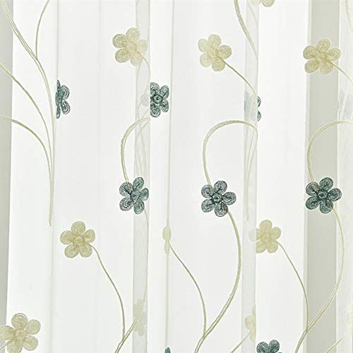 ZYY-Home curtain Stickerei Vorhang Voile Blumen Weiche Atmungsaktive Transparent Gardinen Bleistift Falte 2 Stück Für Wohnzimmer Kinderzimmer Schlafzimmer,W140xL245cm von ZYY-Home curtain