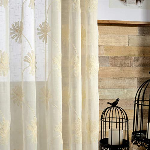 ZYY-Home curtain Transparent Vorhang Leinen Stickerei Sheer Voile Vorhänge Ösenschal Schlafzimmer Wohnzimmer Kinderzimmer Balkon Tüll Gardinen 2 Stück,W140xL270cm von ZYY-Home curtain