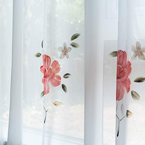 ZYY-Home curtain Verdunkelungsvorhänge Hand Gezeichnet Blume Muster Vorhang Kräuselband Samt Blickdichte Gardinen,für Schlafzimmer Wohnzimmer Kinderzimmer 2 Stück,Voile,W100xL250cm von ZYY-Home curtain