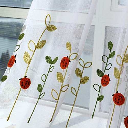 ZYY-Home curtain Verdunkelungsvorhänge Marienkäfer Stickerei Blickdichte Gardinen Thermovorhang Kinderzimmer Schlafzimmer Vorhang 2er Set,Voile,W120xL140cm von ZYY-Home curtain