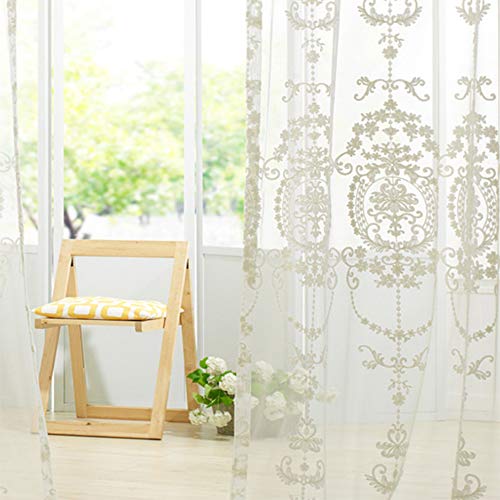 ZYY-Home curtain Voile Vorhänge Blume Muster Stickerei Transparent Gardinen Kräuselband Vorhang für Wohnzimmer Kinderzimmer Schlafzimmer Balkon,W100xL250cm*1piece von ZYY-Home curtain