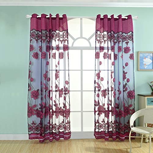 ZYY-Home curtain Voile Vorhänge Jacquard Transparent Vorhang Weiche Atmungsaktive mit Ösen für Wohnzimmer Schlafzimmer Küche Dekoration 2er Set,Purple,W100xL250cm von ZYY-Home curtain