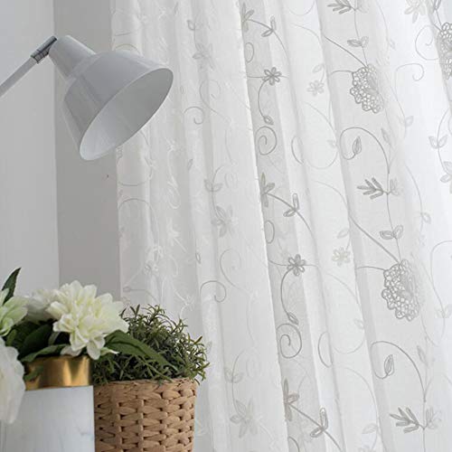 ZYY-Home curtain Voile Vorhänge Kleine Blume mit Ösen Die Gardine Sind in Einem Sanften Weiß für Wohnzimmer/Schlafzimmer/Küche/Kinderzimmer Dekoration,White,W120xL190cm*1piece von ZYY-Home curtain