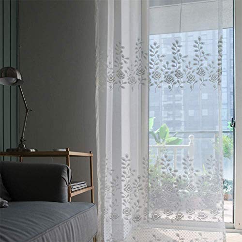 ZYY-Home curtain Voile Vorhang Rose Blume Jacquard Transparent Gardinen Bleistift Falte Sheer Vorhänge für Wohnzimmer Schlafzimmer Balkon 2 Stück,Weiß,W140xL245cm von ZYY-Home curtain