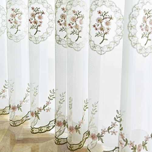 ZYY-Home curtain Voile Vorhang Stickerei Balkon Transparent Vorhänge Bleistift Falte Blumen Tüll Gardinen 2 Stück,für Wohnzimmer Schlafzimmer Kinderzimmer,Rosa,W120xL190cm von ZYY-Home curtain