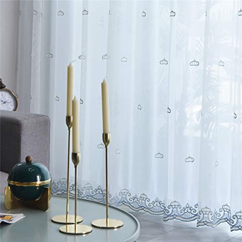 ZYY-Home curtain Voile Vorhang Stickerei Krone Muster Transparent Gardinen Bleistift Falte Sheer Vorhänge,für Schlafzimmer Wohnzimmer Kinderzimmer 2 Stück,Blau,W170xL140cm von ZYY-Home curtain