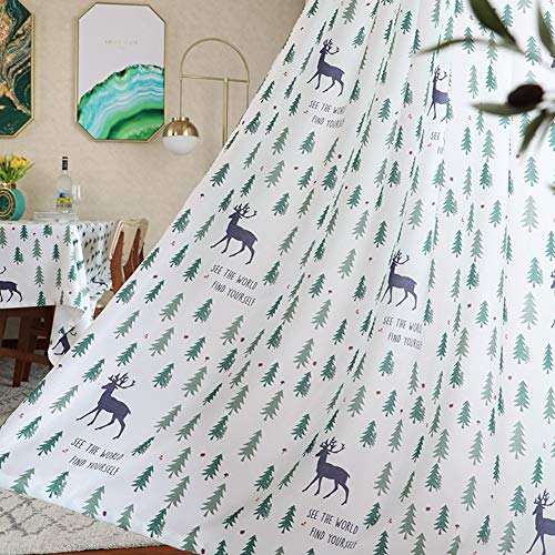 ZYY-Home curtain Wald Elk Verdunkelungsvorhang,Baum Drucken Gardinen Cartoon Nordisch Bleistift Falte Vorhänge für Schlafzimmer Kinderzimmer Wohnzimmer 2 Stück,W135xL244cm von ZYY-Home curtain