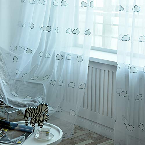 ZYY-Home curtain Wolke Voile Vorhang Stickerei Kinder Transparent Vorhänge Kräuselband Fensterschal Gardinen für Wohnzimmer Kinderzimmer Schlafzimmer 2 Stück,W120xL140cm von ZYY-Home curtain