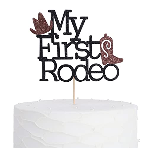 My First Rodeo Cake Topper - Schwarz Glitter Cake Topper für Party Dekoration Photo Booth Requisiten Cowgirl Party Cowboy Party Schild Kuchen Flagge von ZZDCMS