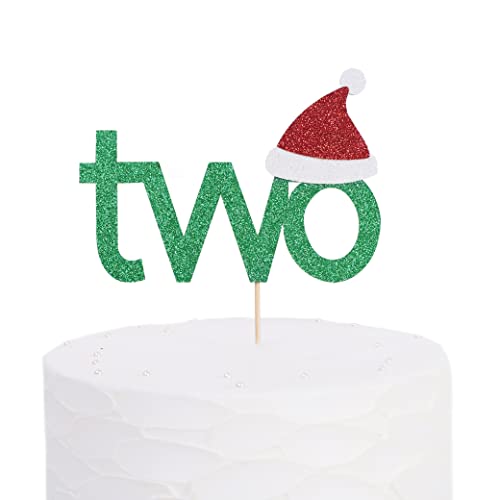 Weihnachtsparty-Dekorationen für den 2. Geburtstag – 2 Weihnachts-Kuchenaufsätze für Fotoautomaten-Requisiten und Hintergrund-Kuchenzerkleinerer, bestes Weihnachts-Geburtstagsparty-Zubehör für Babys von ZZDCMS