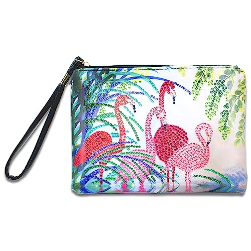 Diamond Painting Flamingo Kosmetiktasche 5D Full Drill Diamond Art Painting Keychain für Frauen Mädchen Tasche Geldbörse Handtasche Charms Anhänger Geschenk von ZZDXL