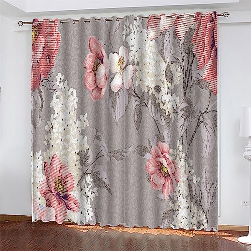 Verdunklungsvorhänge Blume Vorhang Wohnzimmer 2Er Set,Vorhang Blickdicht Für Kinderzimmer,Gardinen Mit Ösen Schlafzimmer,Blackout Curtain 2X140X250Cm von ZZDXL