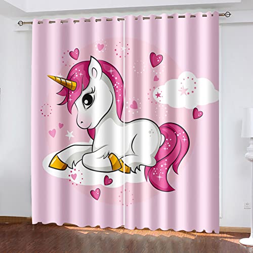 ZZDXL Verdunklungsvorhänge Rosa Einhorn-Mädchen Vorhang Wohnzimmer 2Er Set,Vorhang Blickdicht Für Kinderzimmer,Gardinen Mit Ösen Schlafzimmer,Blackout Curtain 2X75X166Cm von ZZDXL