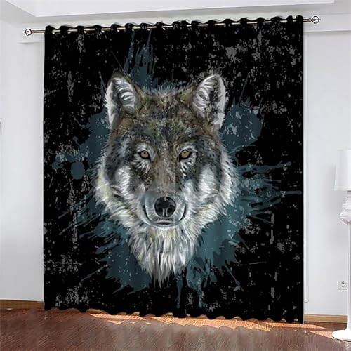 Verdunklungsvorhänge Wolf Vorhang Wohnzimmer 2Er Set,Vorhang Blickdicht Für Kinderzimmer,Gardinen Mit Ösen Schlafzimmer,Blackout Curtain 2X140X250Cm von ZZDXL