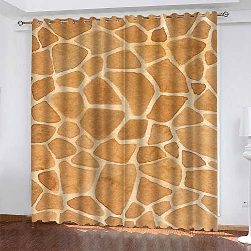 Vorhänge Braunes Giraffenmuster Vorhang Polyester Verdunklungsvorhänge Scheibengardinen Gardine Thermovorhang für Wohnzimmer Schlafzimmer 2 Stücke Gardinen mit ösen Gardinen(2x110x215cm von ZZDXW