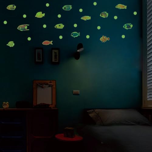 Wandtattoo Kinderzimmer Tropische Fische Leuchtsterne Kinderzimmer Wanddeko Wandsticker Leuchtsterne Selbstklebend Glow in the Dark Wandtattoo Kinderzimmer Mädchen Junge von ZZDXW