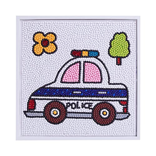 ZZDXW Diamond Painting Cartoon-Polizeiauto Diamond Painting kinder DIY Weihnachten 5D Diamant Painting mit rahmen,Diamond Painting für Kinder,für Home Wand-Décor Diamant Painting Bilder Arts(18x18cm) von ZZDXW