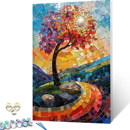 Malen Nach Zahlen Baum Malen Nach Zahlen Erwachsene, DIY Paint by Numbers Landschaft Painting by Numbers mit 3 Pinseln, Acrylfarben & Knitterfreier Leinwand für Deko Wohnzimmer (70x95cm) -252gO8 von ZZGBDWOU