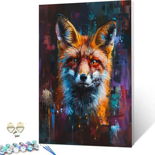 Malen Nach Zahlen Fuchs Malen Nach Zahlen Erwachsene, DIY Paint by Numbers Tier Painting by Numbers mit 3 Pinseln, Acrylfarben & Knitterfreier Leinwand für Deko Wohnzimmer, Geschenke (40x50cm) -252g88 von ZZGBDWOU