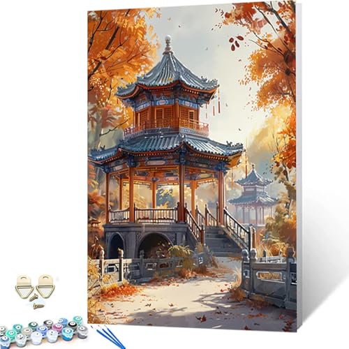 Malen Nach Zahlen Herbst Malen Nach Zahlen Erwachsene, DIY Paint by Numbers Landschaft Painting by Numbers mit 3 Pinseln, Acrylfarben & Knitterfreier Leinwand für Deko Wohnzimmer (50x65cm) -252g60 von ZZGBDWOU