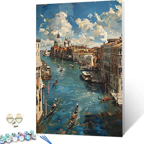 Malen Nach Zahlen Stadt Malen Nach Zahlen Erwachsene, DIY Paint by Numbers Venedig Painting by Numbers mit 3 Pinseln, Acrylfarben & Knitterfreier Leinwand für Deko Wohnzimmer 30x40 cm -252g8S2Z96 von ZZGBDWOU