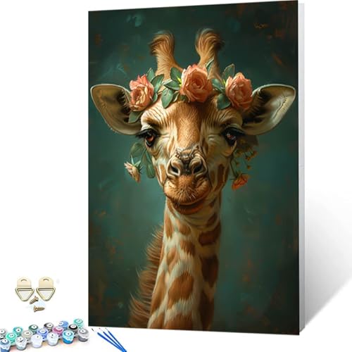 Paint by Numbers Giraffe Malen Nach Zahlen XXL 40x60CM, Painting by Numbers Blume Malen Nach Zahlen Erwachsene mit 3 Pinseln, Acrylfarben & Knitterfreier Leinwand für Wanddeko, Geschenke -252gD3 von ZZGBDWOU