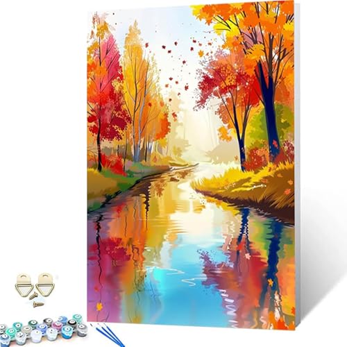 Paint by Numbers Herbst Malen Nach Zahlen XXL 50x65cm, Painting by Numbers Landschaft Malen Nach Zahlen Erwachsene mit 3 Pinseln, Acrylfarben & Knitterfreier Leinwand für Wanddeko, Geschenke -252g2D von ZZGBDWOU