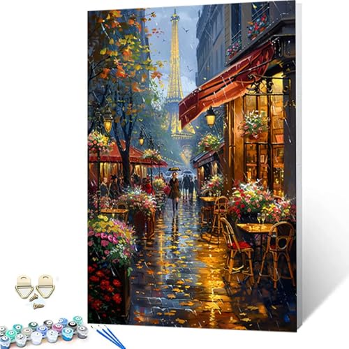 Paint by Numbers Paris Malen Nach Zahlen XXL 40x50cm, Painting by Numbers Stadt Malen Nach Zahlen Erwachsene mit 3 Pinseln, Acrylfarben & Knitterfreier Leinwand für Wanddeko, Geschenke -252gU401Z1 von ZZGBDWOU