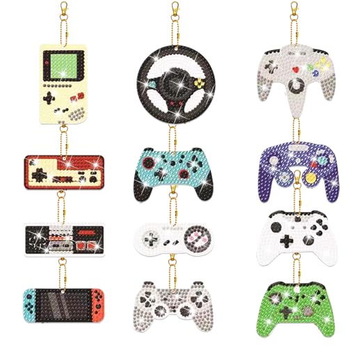 ZZHBSR Diamond Painting Schlüsselanhänger 12PCS DIY Diamanten painting Anhänger Set Game Controller 5D Doppelseitig Diamant Malerei Schlüsselbund,kreativ set für erwachsene Basteln für Anfänger von ZZHBSR