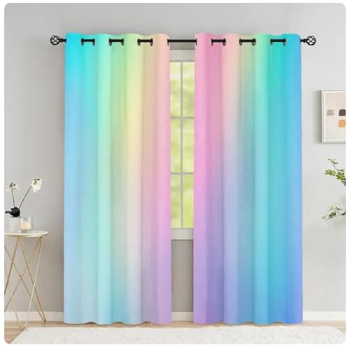 Regenbogen Farbverlauf Bunt Verdunkelungsvorhänge Wohnzimmer Schlafzimmer Blickdichte Vorhänge Mit Ösen W 234 X H 230 cm von ZZHENGBD