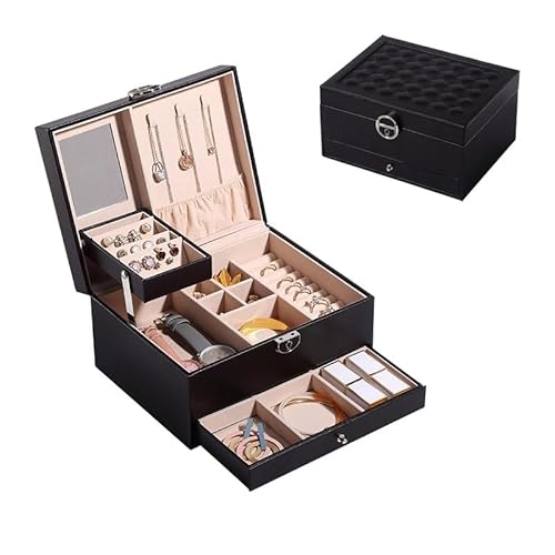 Schmuckschatulle, Organizer, Schmuckaufbewahrungsbox, große Kapazität, doppellagig, multifunktionale Schmuckschatulle für Ringe und Halsketten mit Schloss, Geschenkbox, Schmuck-Organizer, klein von ZZHOPEN