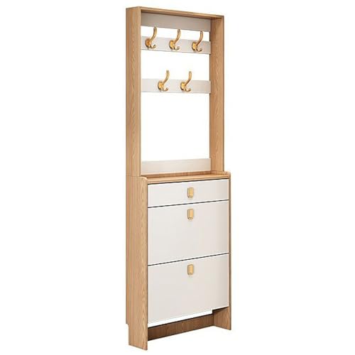 Schuhschrank mit 2 Klappschubladen, moderner Schuhaufbewahrungsschrank mit Kippfunktion für den Eingangsbereich, freistehender Schuhregal-Organizer mit Regalen, 2-in-1-Garderobe (B 50 x 17 x 200 cm) von ZZHOPEN