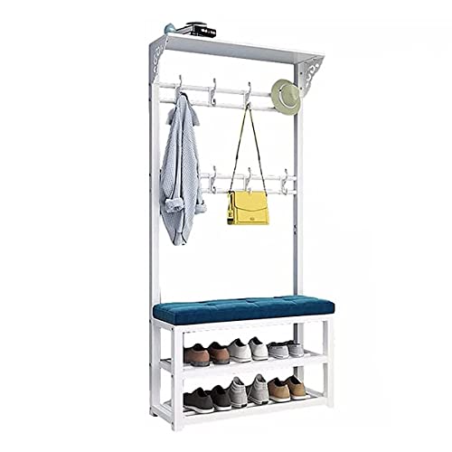 Schwere Kleiderstangen Inrial Garderobe, Schuhbank Kleiderständer Stehender Metall Stabiler Kleiderständer Für Innen Schlafzimmer Kleiderständer/Weiß Grau/60Cm (Weiß Grau 80Cm) (Weiß Blau 100Cm) von ZZHOPEN