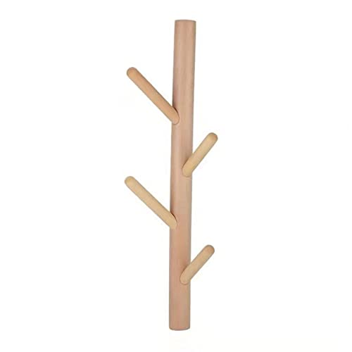 ZZHOPEN Garderobenständer (Haus & Küche) Holz 4 Haken Kreative Wandgarderobe Kleiderbügel Massivholz Schlafzimmer Wandbehang Taschenständer Wohnkultur (Beige) von ZZHOPEN