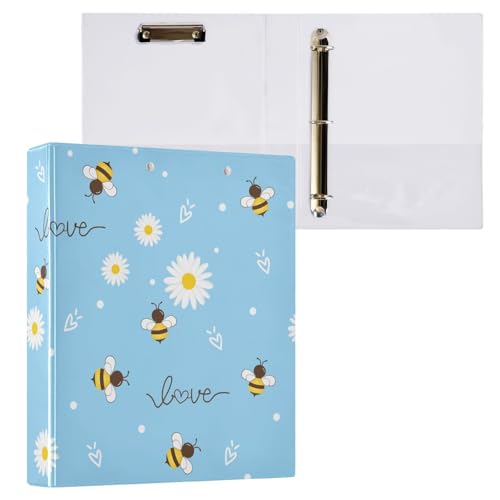 3,8 cm Ordner mit drei Ringen, Bienen und Gänseblümchen, mit Taschen, 3 Löcher, Ordner für Schule, Büro, 2 Stück von ZZKKO