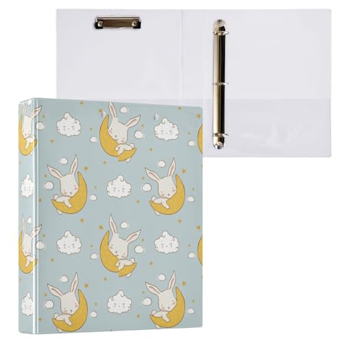 3,8 cm Ordner mit drei Ringen, Cartoon-Hase, Mond, Wolke, Ordner mit Taschen, 3 Löcher, Ordner für Schule, Büro, 2 Stück von ZZKKO