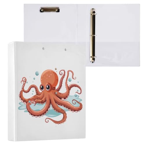 3,8 cm Ordner mit drei Ringen, Oktopus, Cartoon-Ordner mit Taschen, 3 Löcher, Ordner für Schule, Büro, 2 Stück von ZZKKO