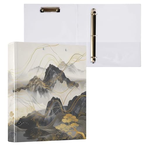 3,8 cm Ordner mit drei Ringen, chinesische Tinte, Querformat, mit Taschen, 3 Löcher, Ordner für Schule, Büro, 2 Stück von ZZKKO